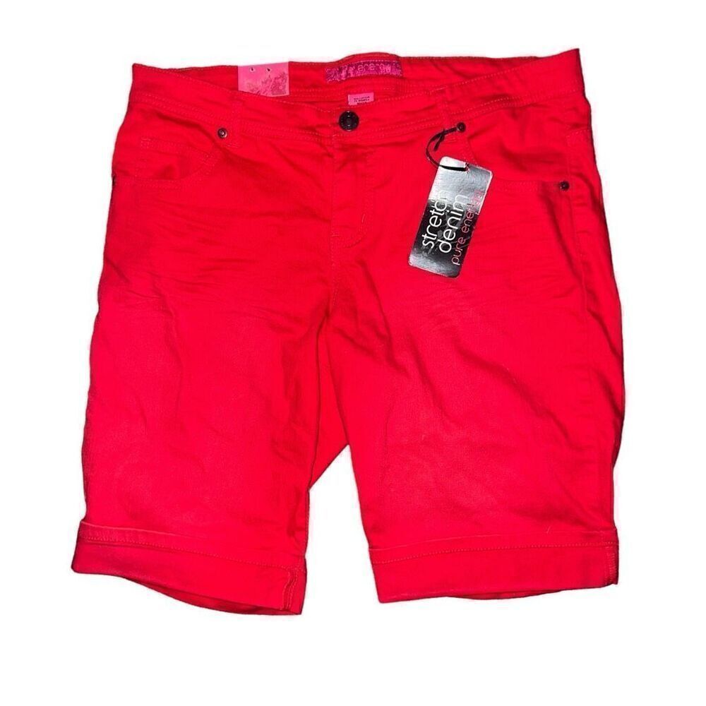 NWT PURE ENERGY Red Stretch Denim Shorts Size 14